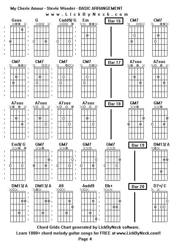 Chord Grids Chart of chord melody fingerstyle guitar song-My Cherie Amour - Stevie Wonder - BASIC ARRANGEMENT,generated by LickByNeck software.